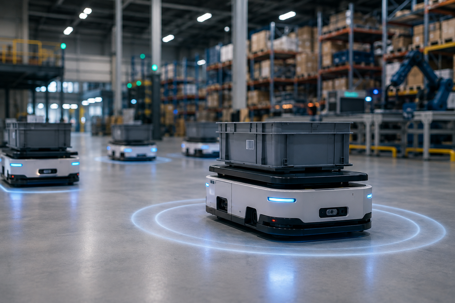 MERRO fleet of autonomous robots in a warehouse